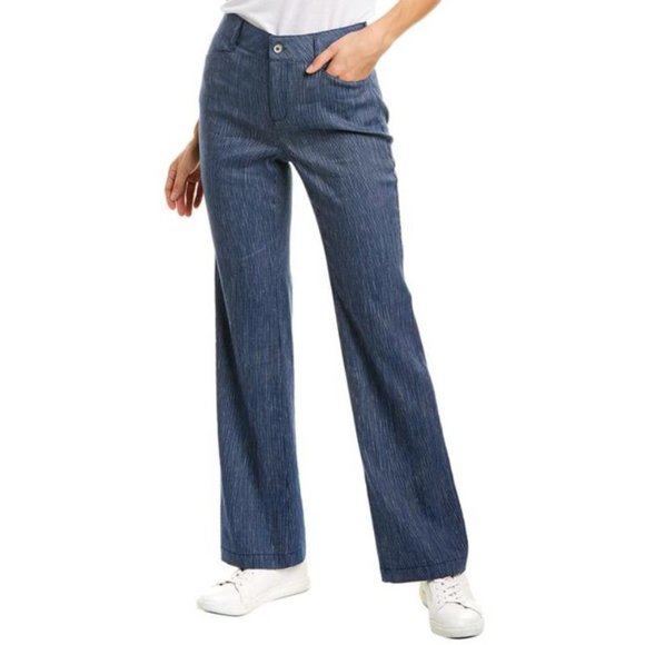 NWT NYDJ women’s 14 Linen blend Mpsd2219 Trouser Wide Leg pants 5 pocket striped